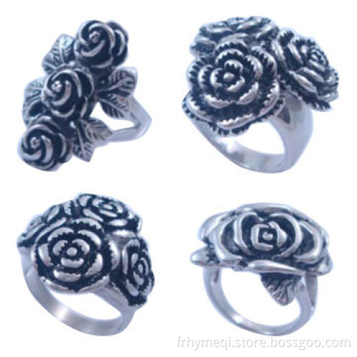 Stainless Steel Rose Rings with Epoxy, Customized Designs Accepted